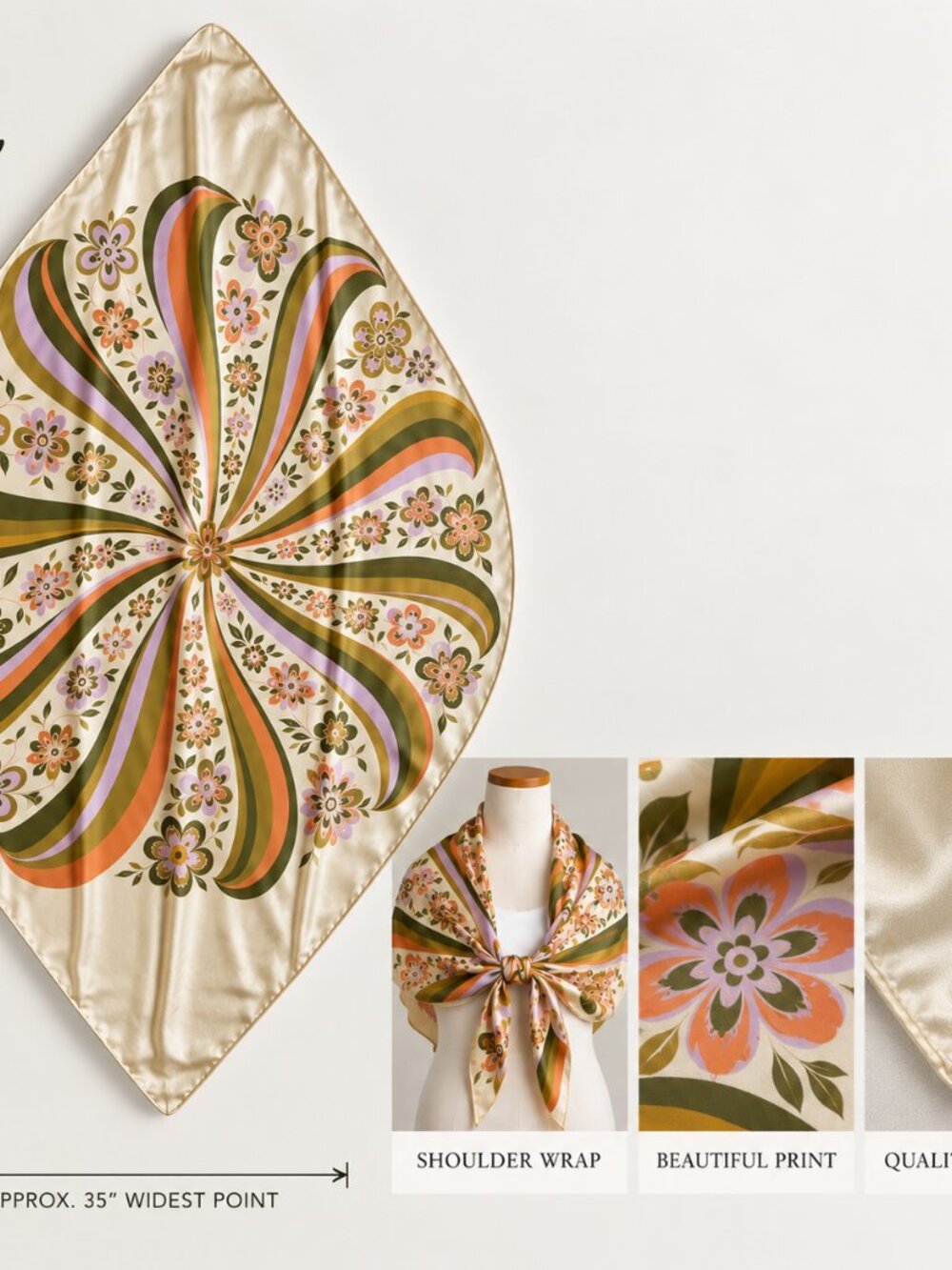 Vintage Retro Floral Paisley Leaf Shaped Scarf Textile Boho